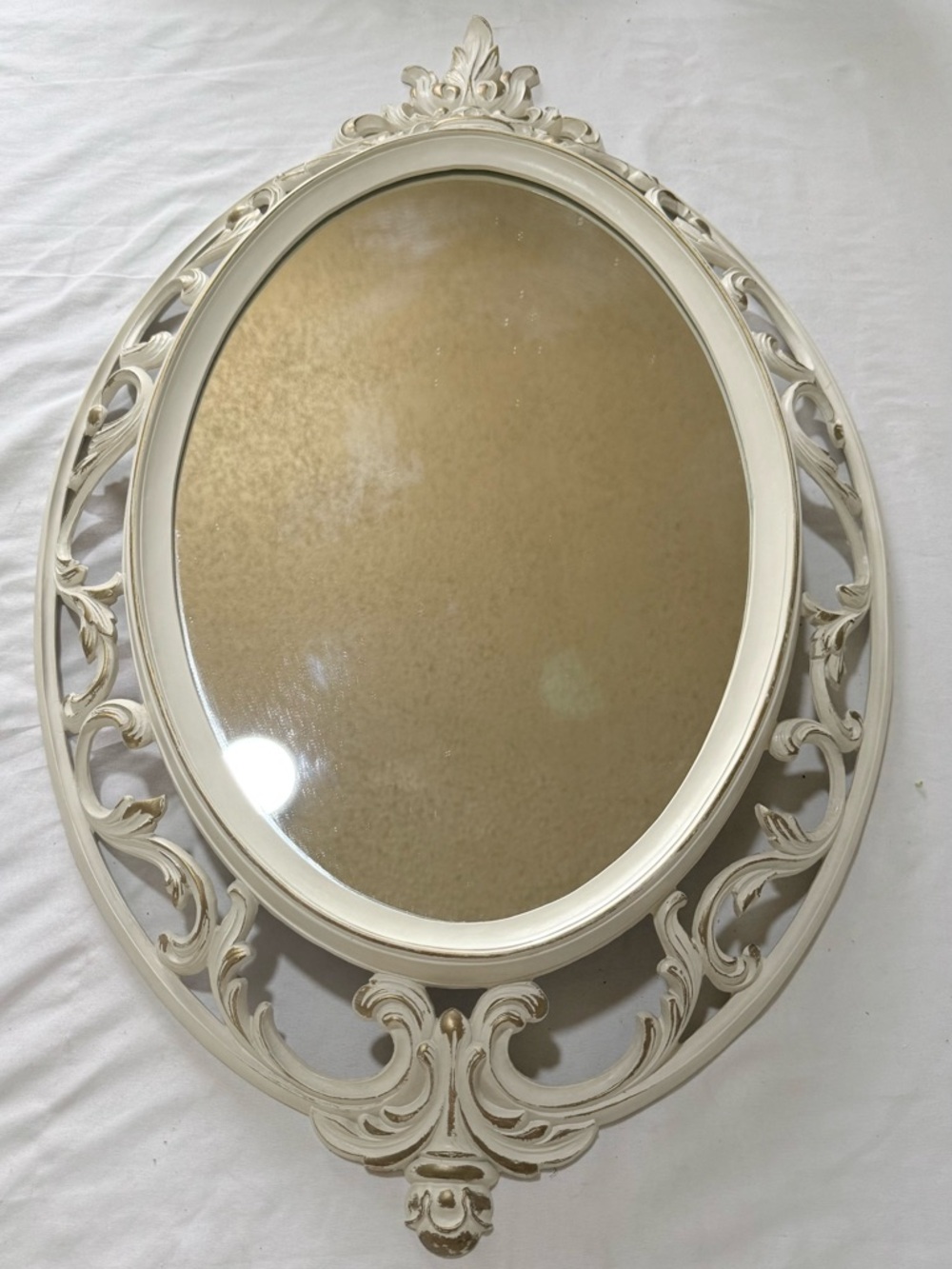 Vtg 1962 Syroco Gold Oval Acrylic Mirror Cream Gold French Provincial 28 1/2x17”